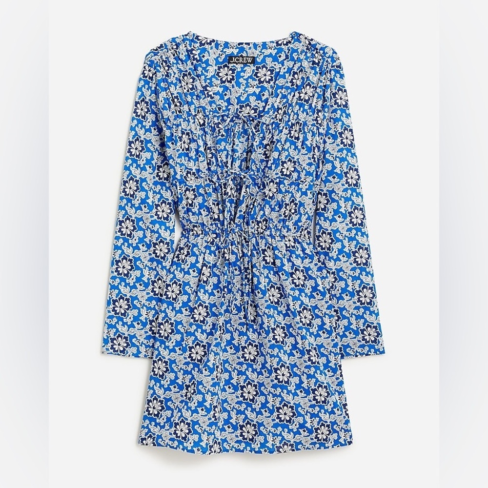 J. Crew Tiered Tie-Front Beach Dress in Cobalt Floral Cotton Voile - Picture 8 of 8